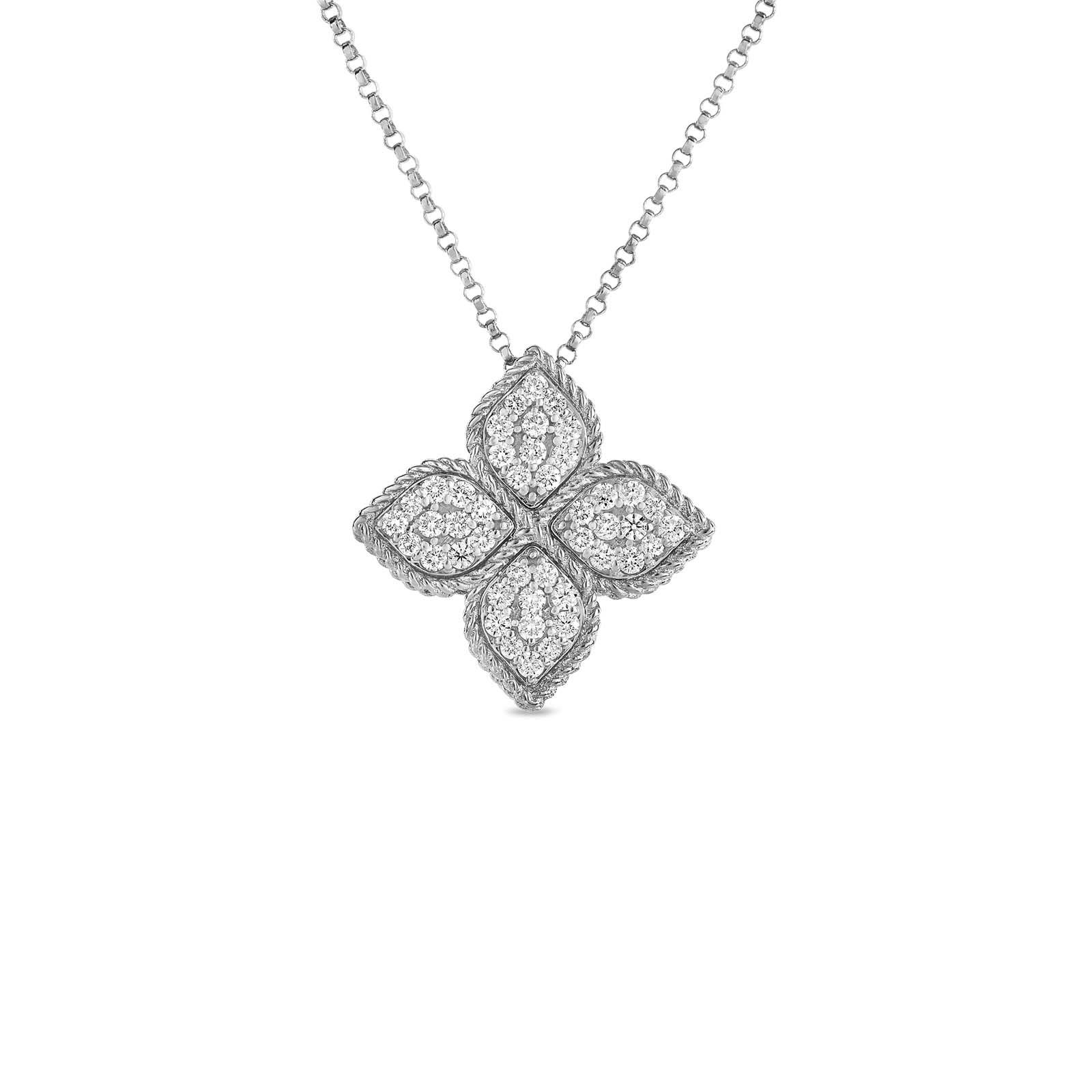 Roberto Coin 18k White Gold and Pave Diamond Large Princess Flower Pendant