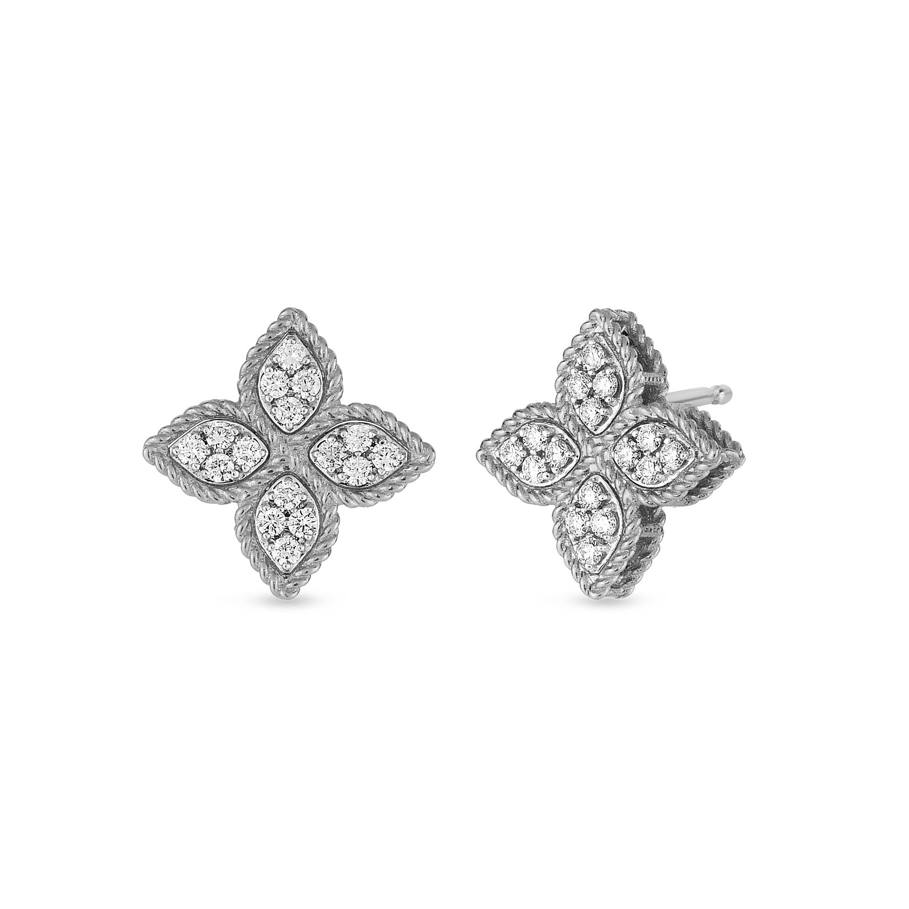 Roberto Coin Princess Flower 18k White Gold Diamond Pave Flower Earrings