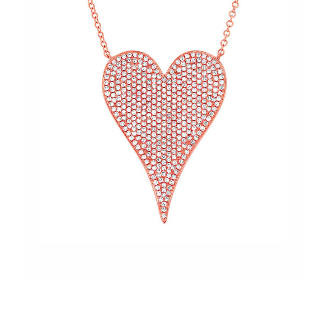 London Collection 14k Rose Gold Large Pave Diamond Heart Pendant Necklace