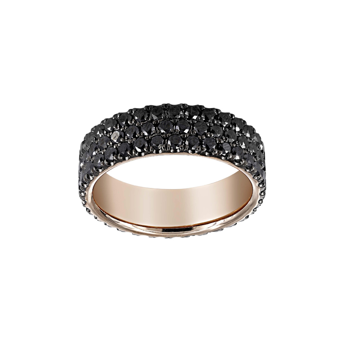 Henri Daussi 14k Rose Gold 3 Row Pave Black Diamond Band