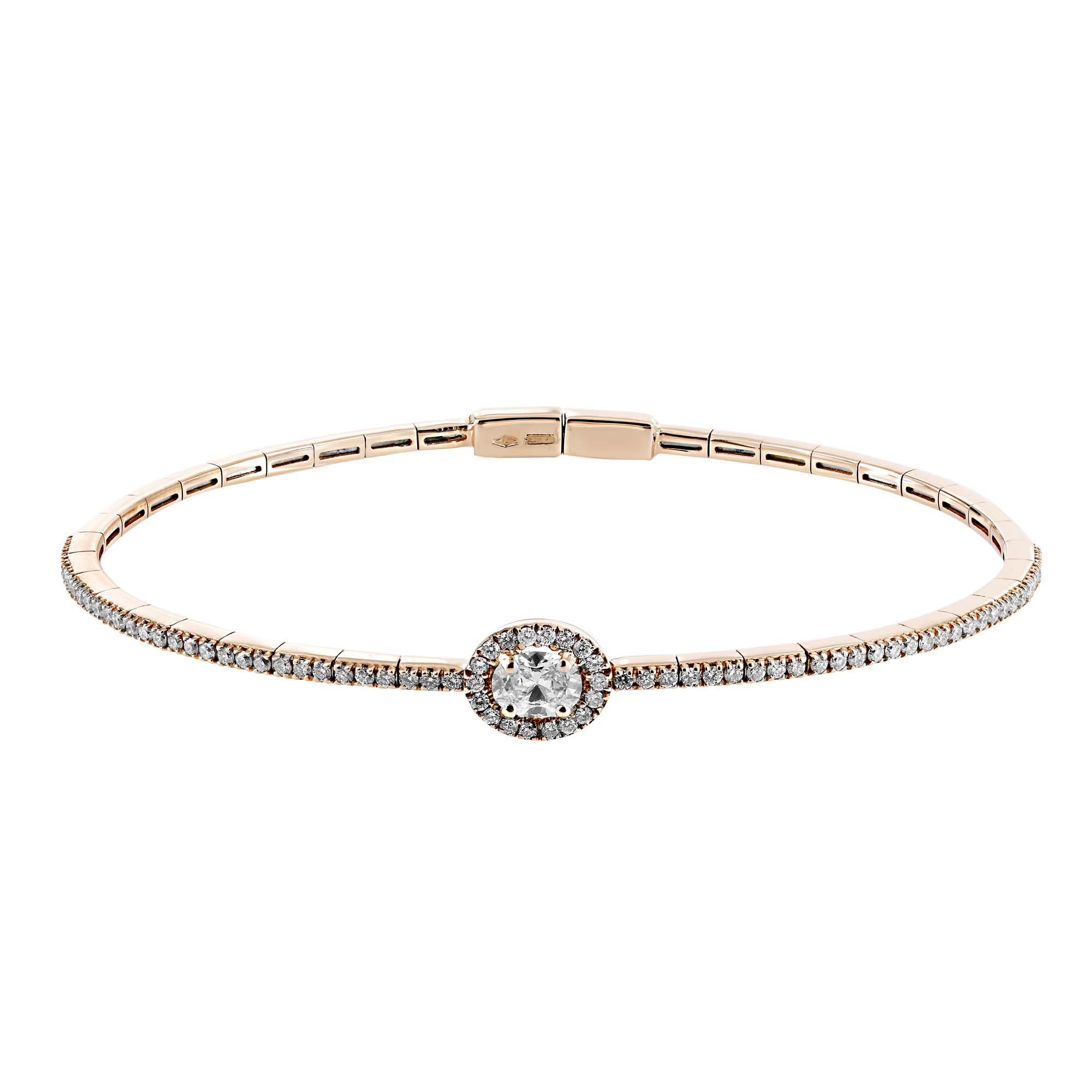 London Collection 18k Rose Gold Diamond Oval Center Halo Bangle Bracelet