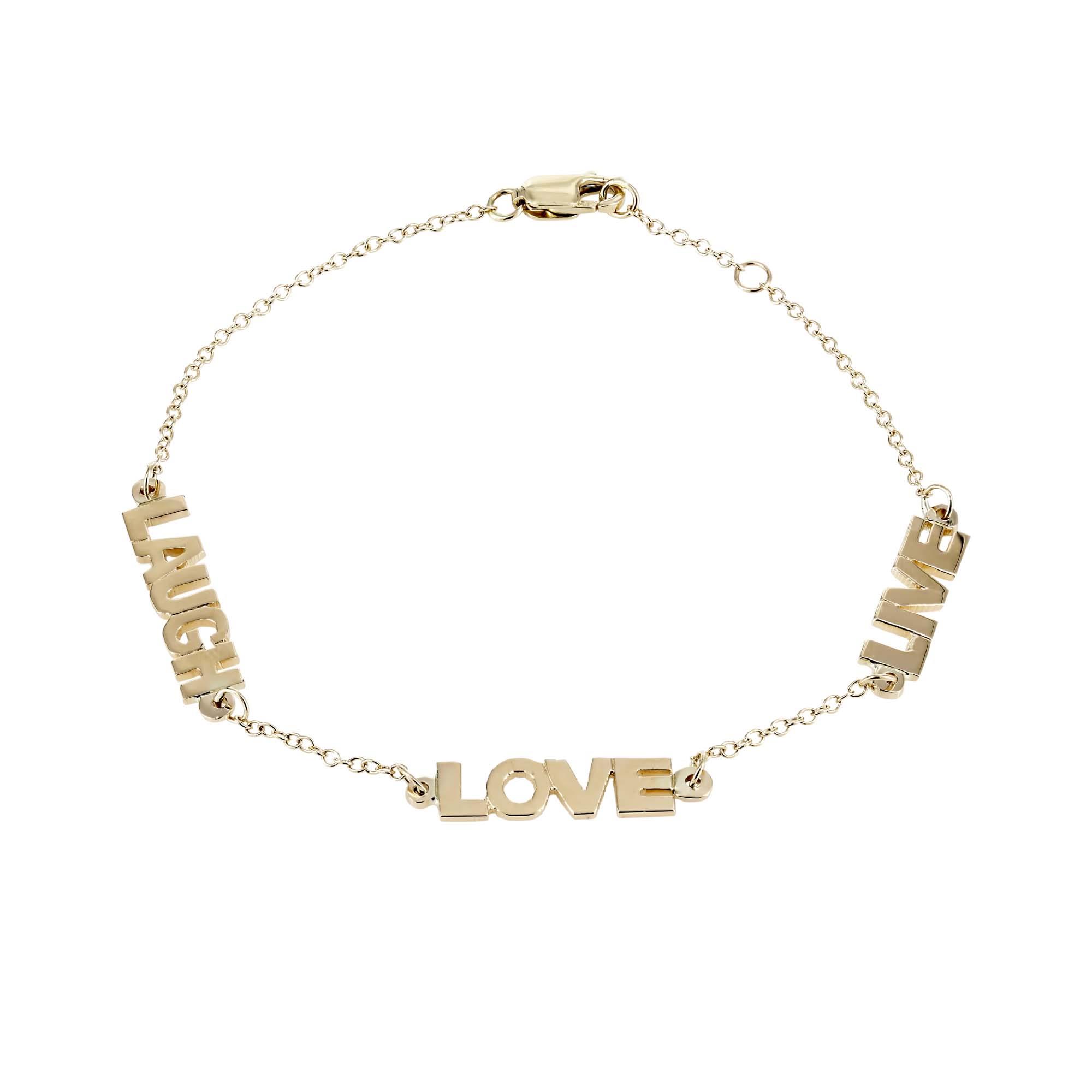 London Collection 14k Yellow Gold Laugh Love Live Station Bracelet