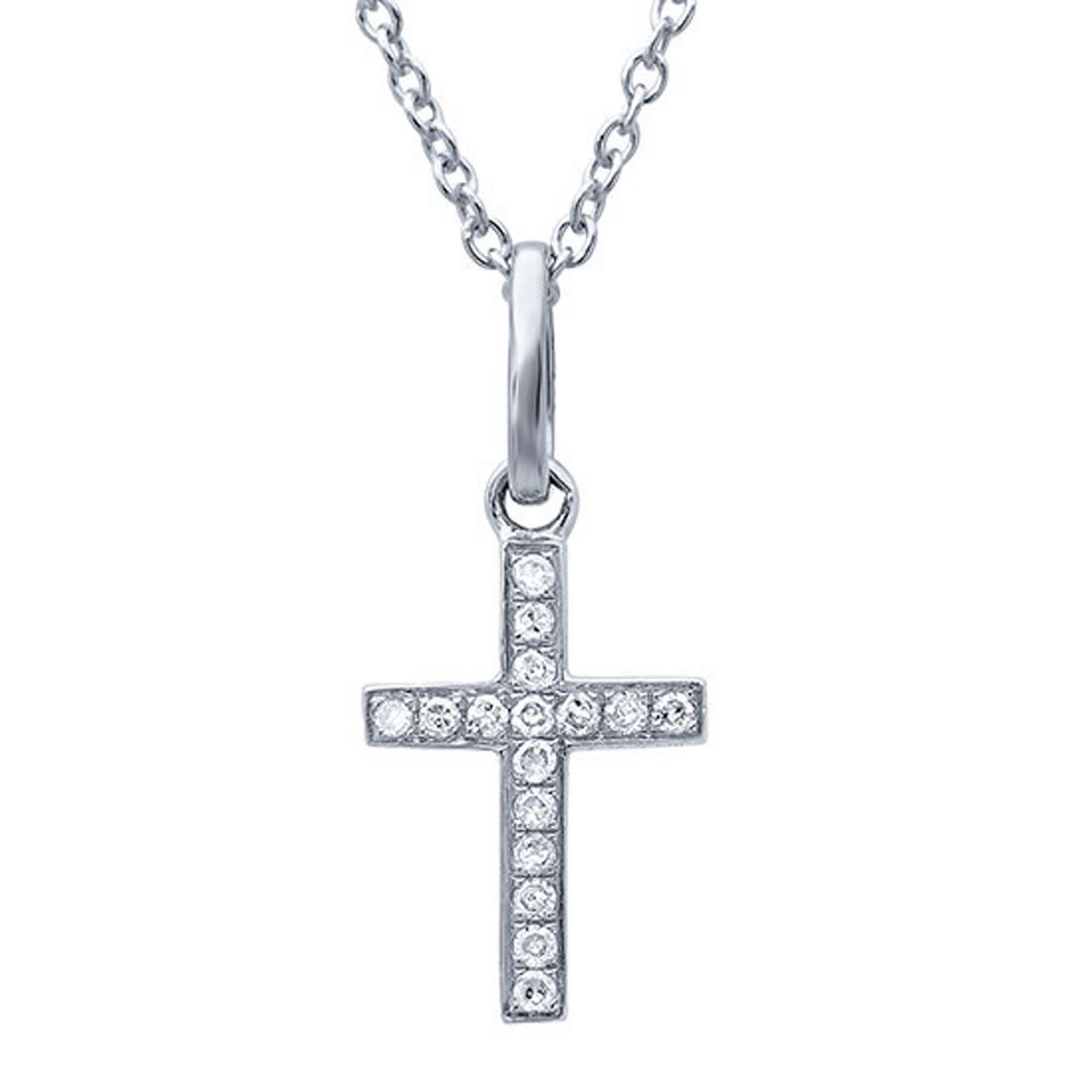 London Collection 14k White Gold Small Diamond Cross Pendant Necklace