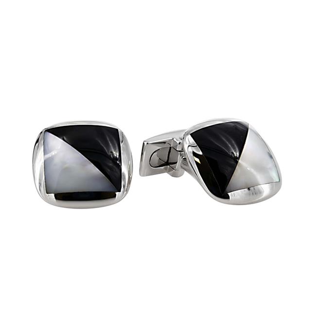 London Collection Sterling Silver Mother of Pearl and Black Onyx Cufflinks