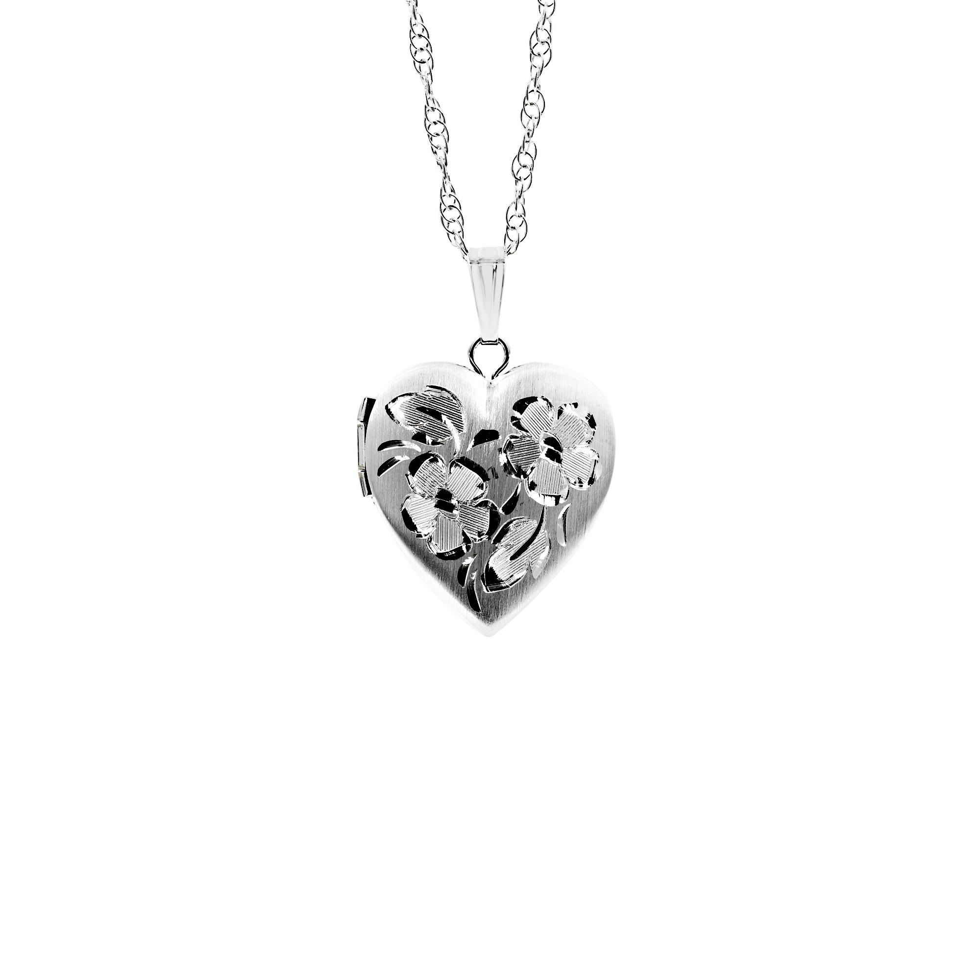 London Collection 14k White Gold Heart Locket With 18" Chain
