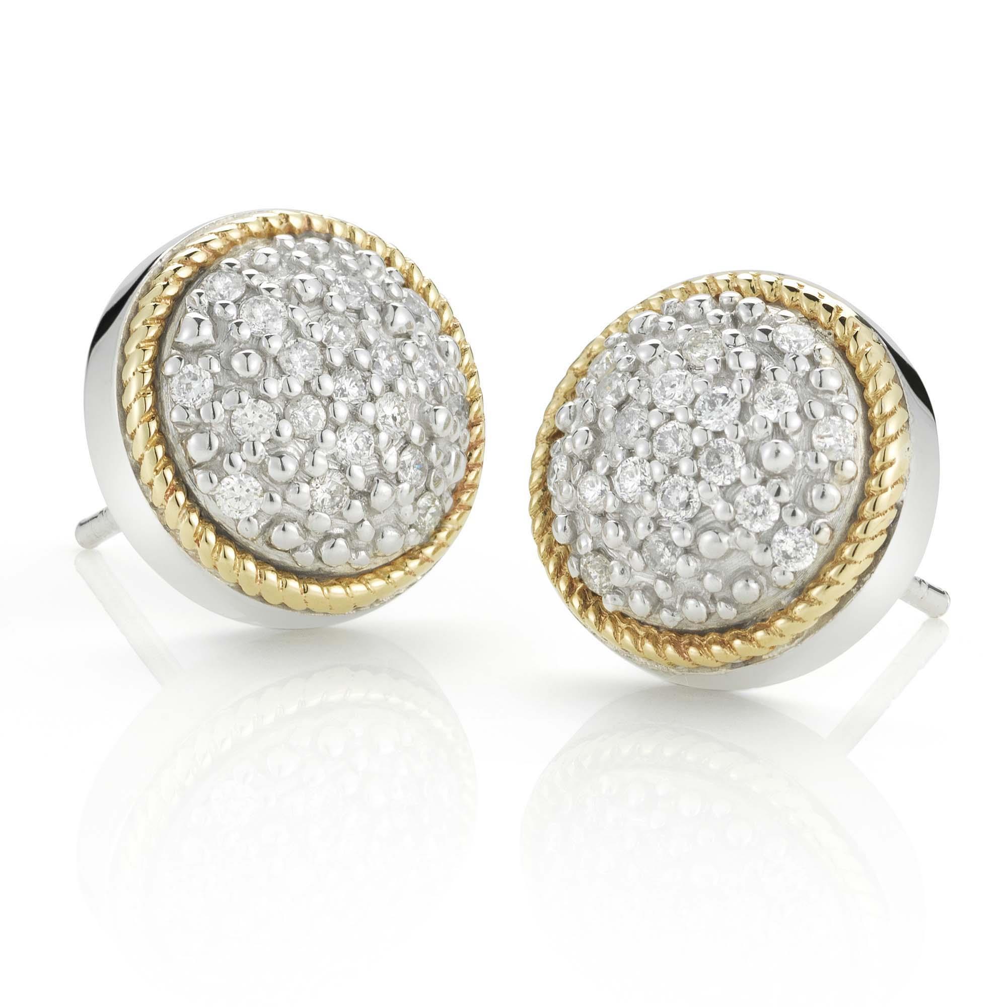 London Collection Sterling Silver & 14k Gold Pave Diamond Disc Stud Earrings