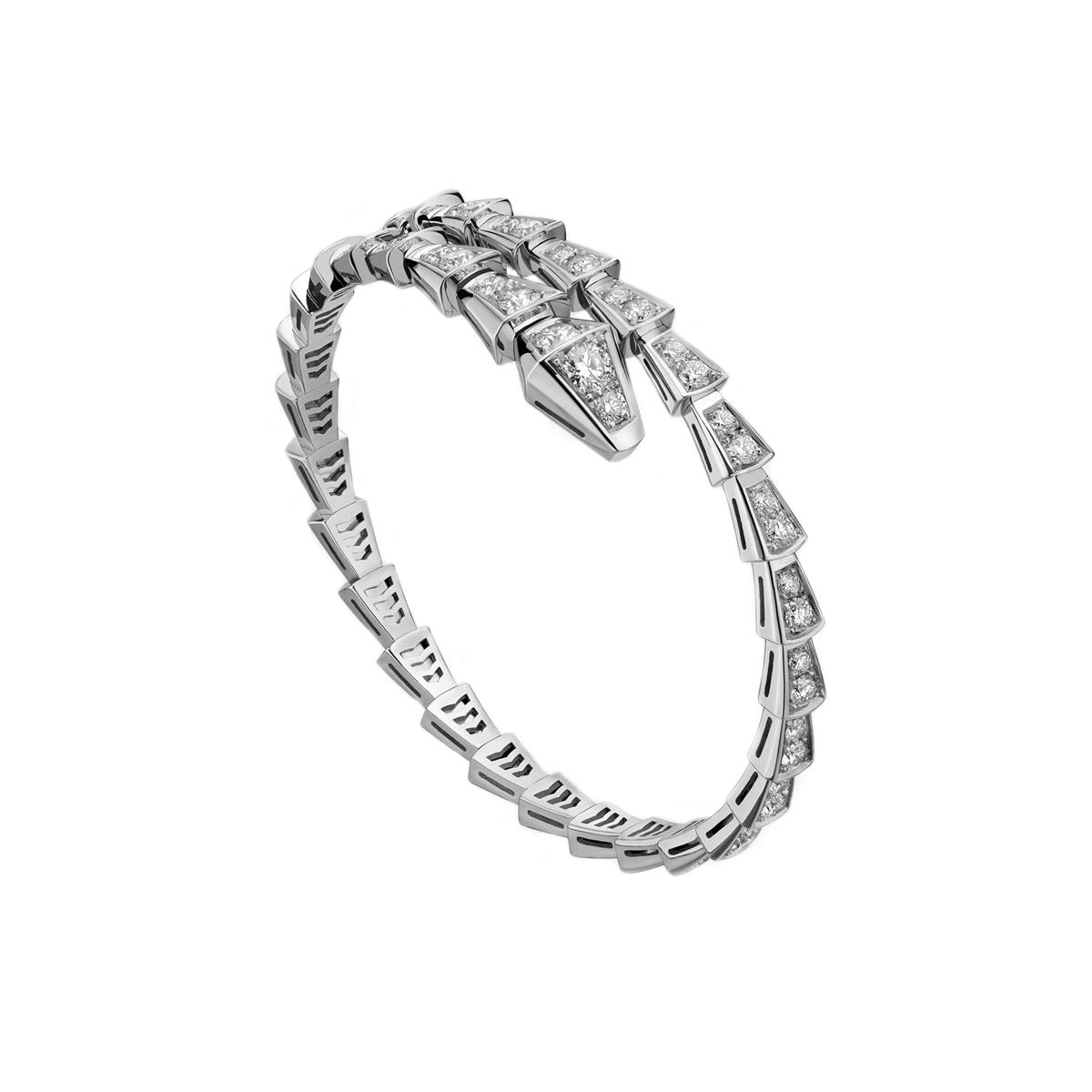 Bvlgari Serpenti 18k White Gold Thin Diamond Wrap Bracelet