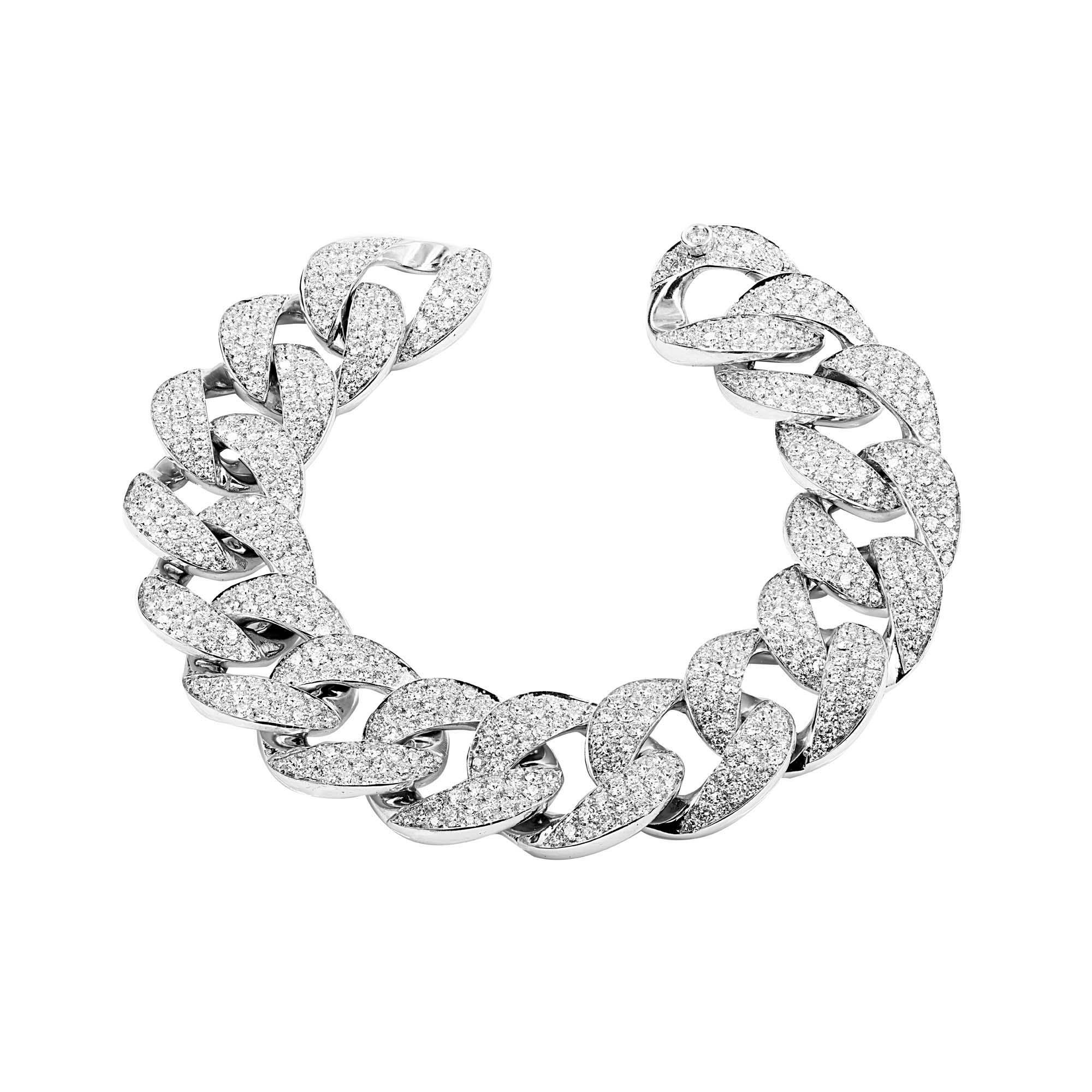 London Collection 18k White Gold Pave Diamond Curb Link Bracelet