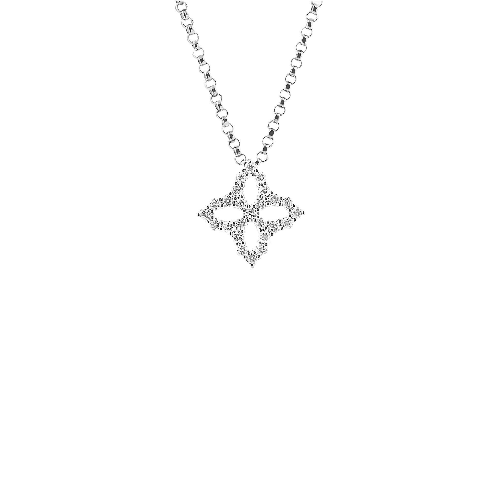Roberto Coin Princess Flower 18k White Gold Diamond Small Flower Pendant
