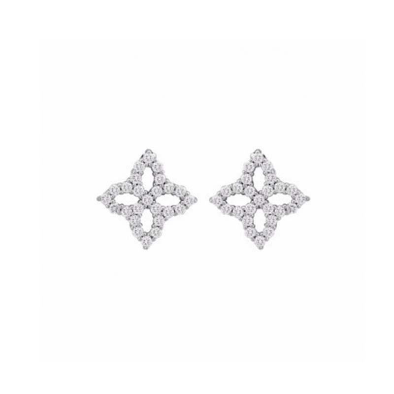 Roberto Coin Princess Flower 18k White Gold Diamond Small Open Stud Earrings