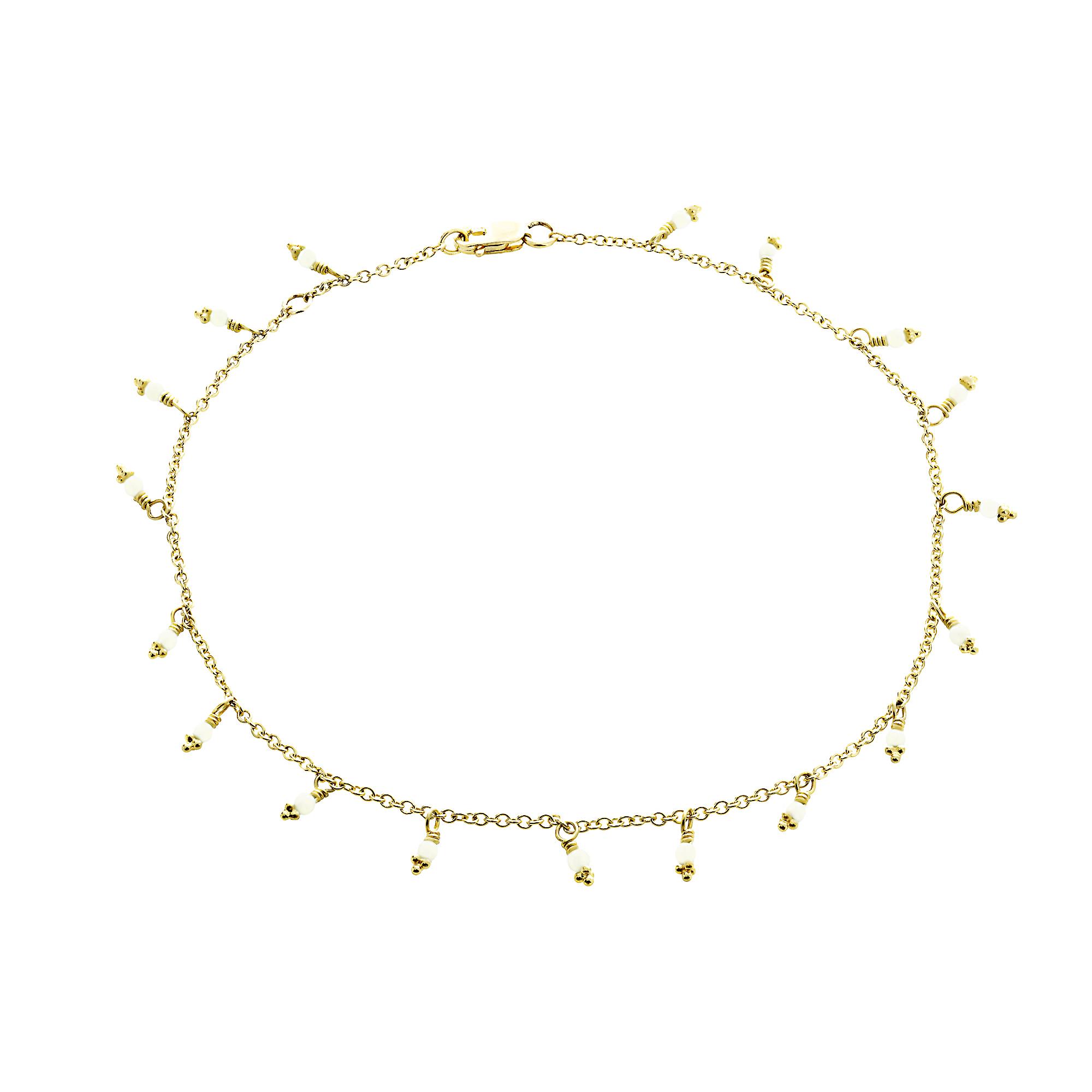 London Collection 18k Yellow Gold Pearl Bead 10" Ankle Bracelet