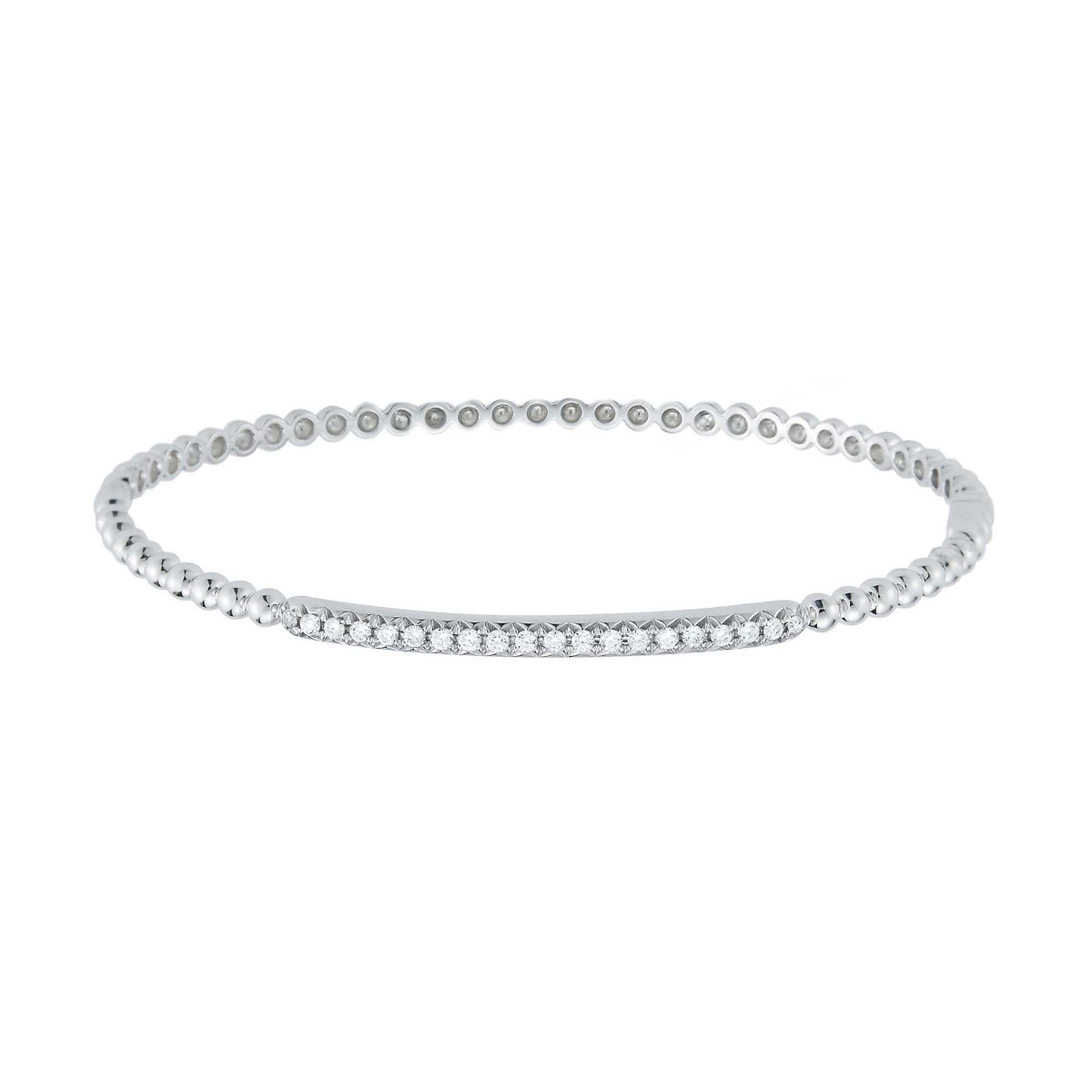 London Collection 18k White Gold Beaded Diamond Bar Bangle Bracelet