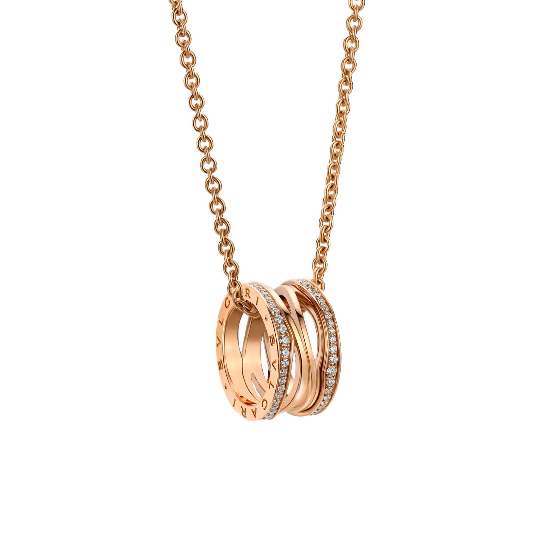 Bvlgari B.zero1 Rose Gold Double Diamond Pendant Necklace