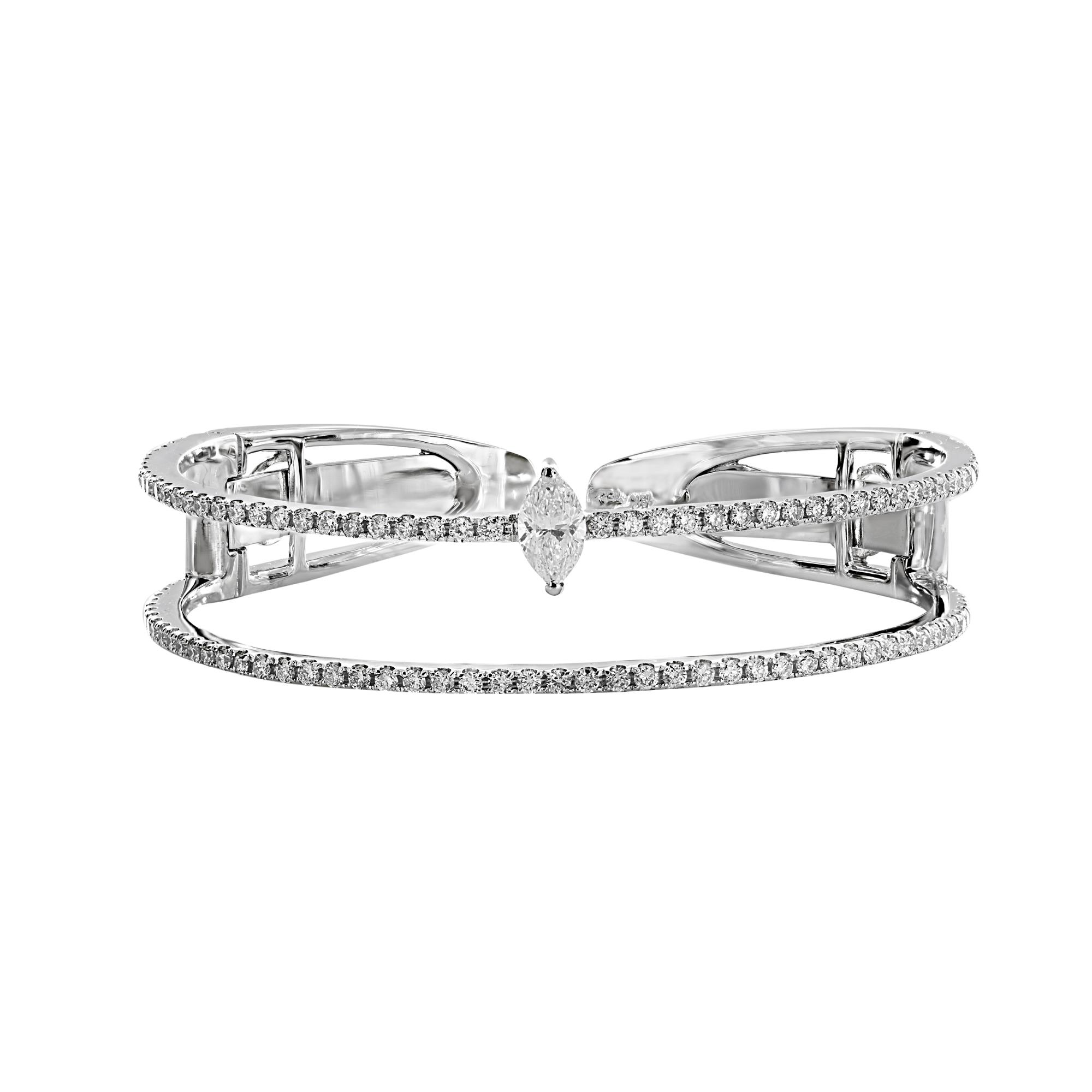 London Collection 18k Open Pave Two Row Marquise Diamond Bangle Bracelet