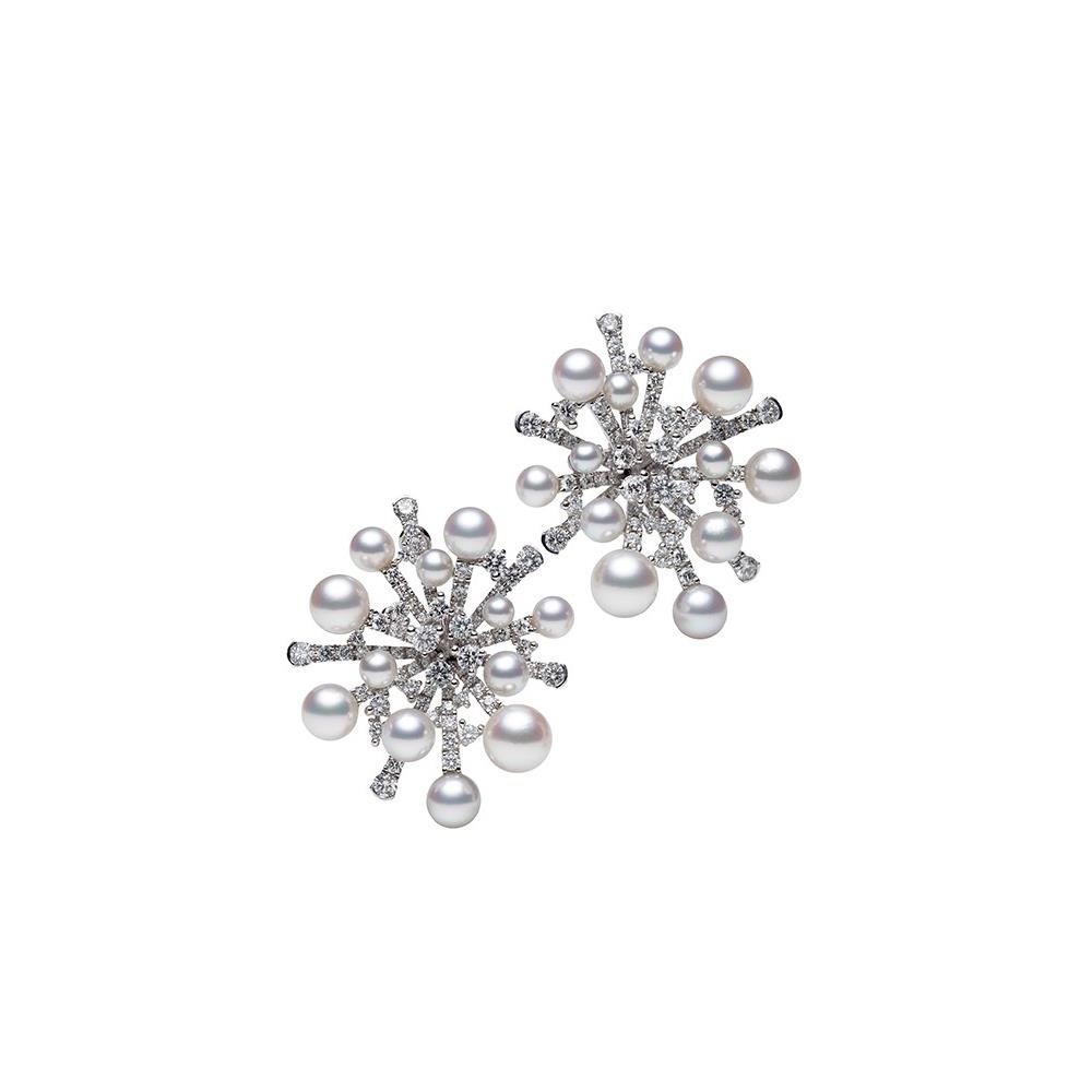 Mikimoto White Gold Diamond and Pearl Splash Stud Earrings