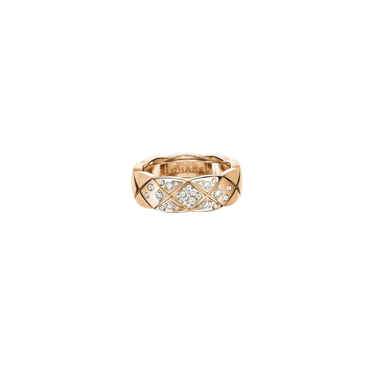 CHANEL COCO CRUSH 18k Beige Gold Small Quilted Diamond Ring