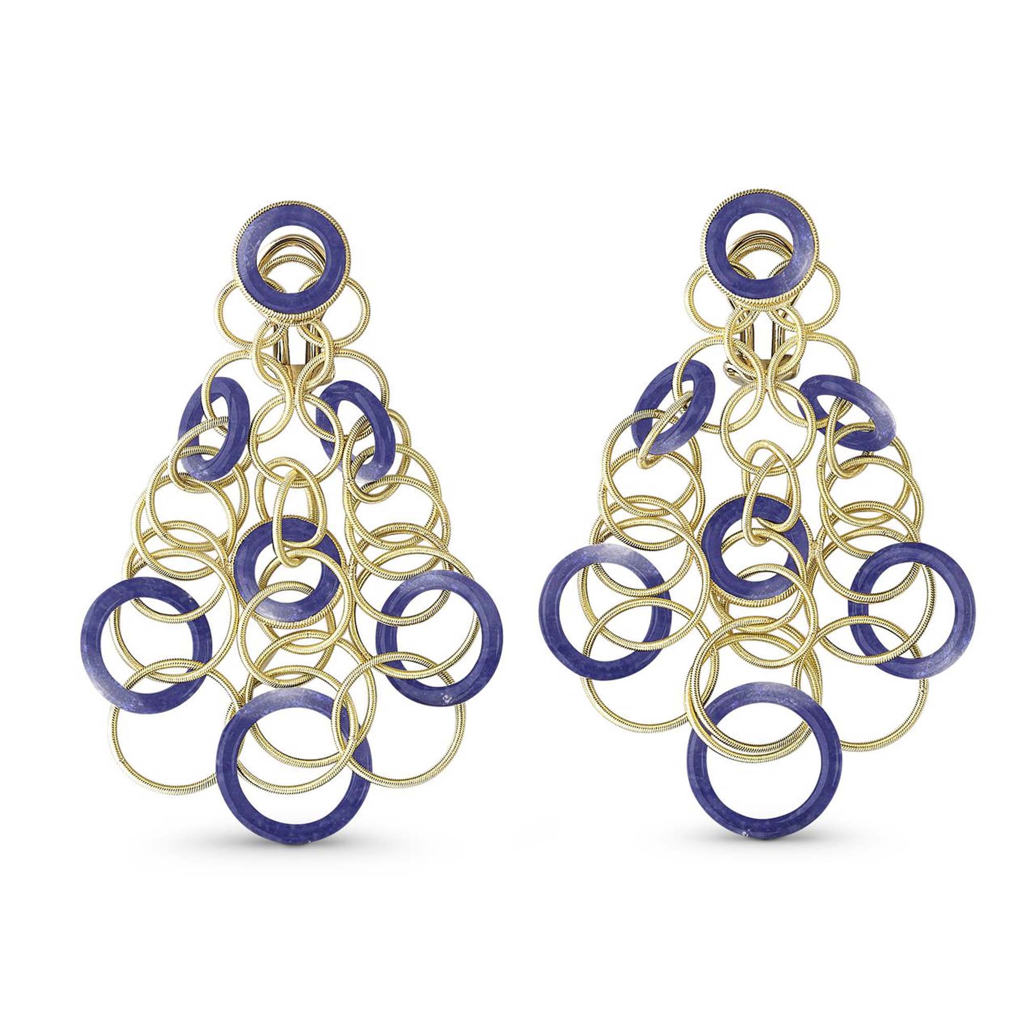 Buccellati Hawaii 18k Yellow Gold Lapis Short Pendant Earrings