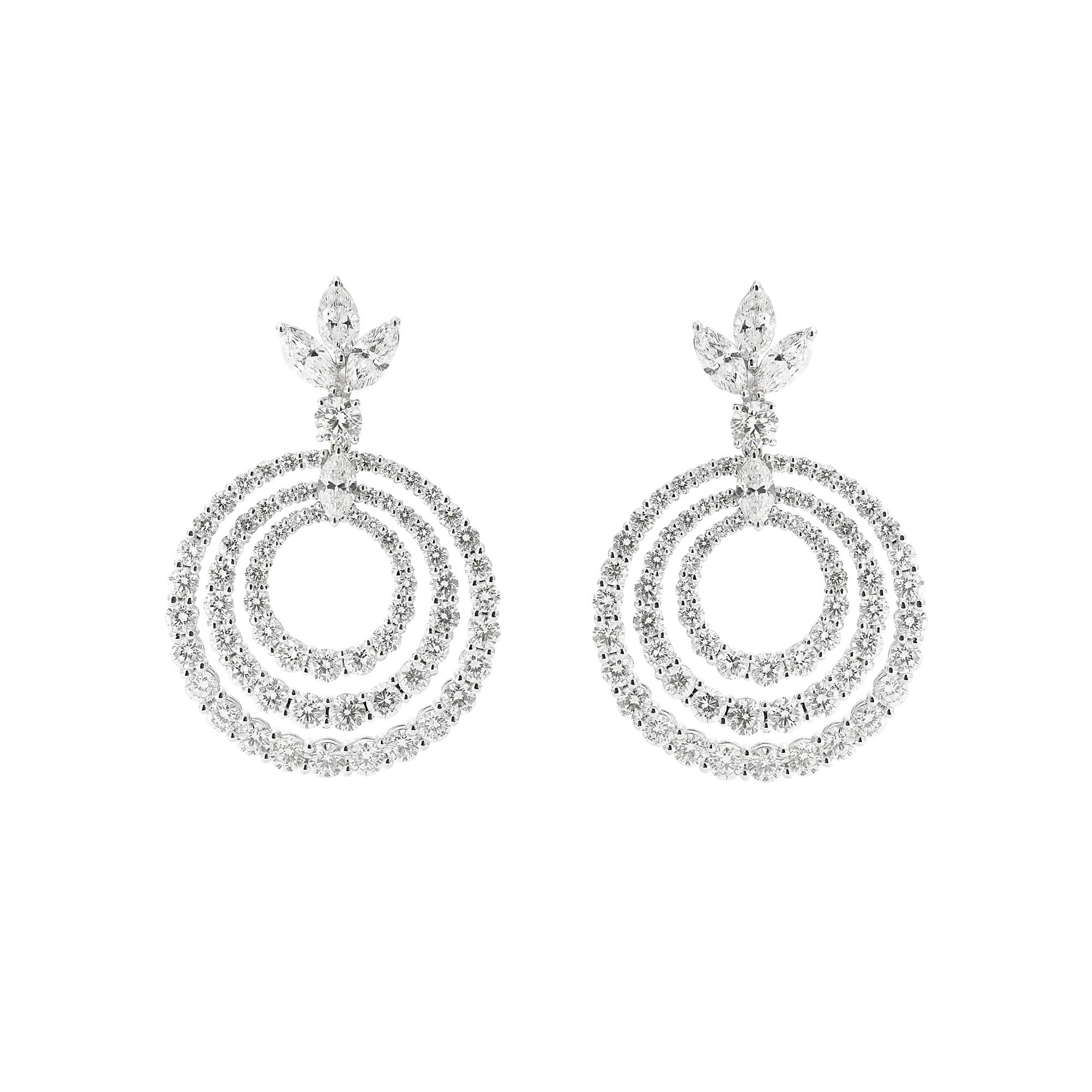 London Collection 18k White Gold Nested Diamond Circle Drop Earrings