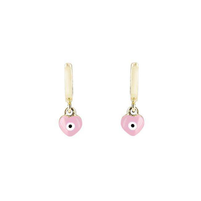 London Collection Pink Enamel Heart Evil Eye Baby Earrings