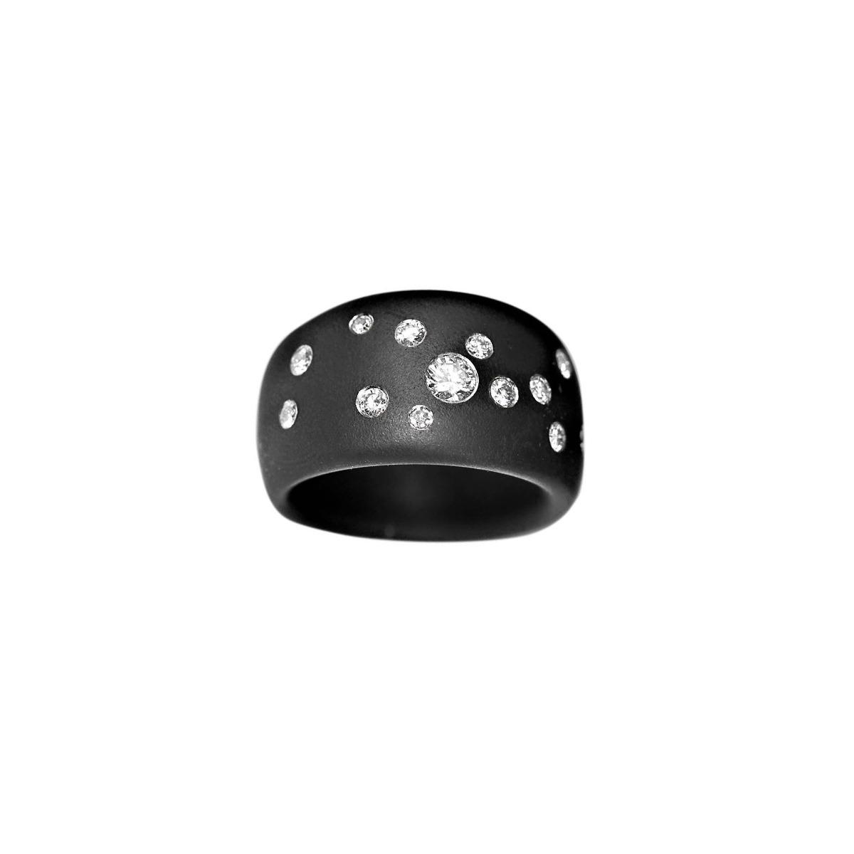 London Collection Black Steel Scattered Diamond Ring