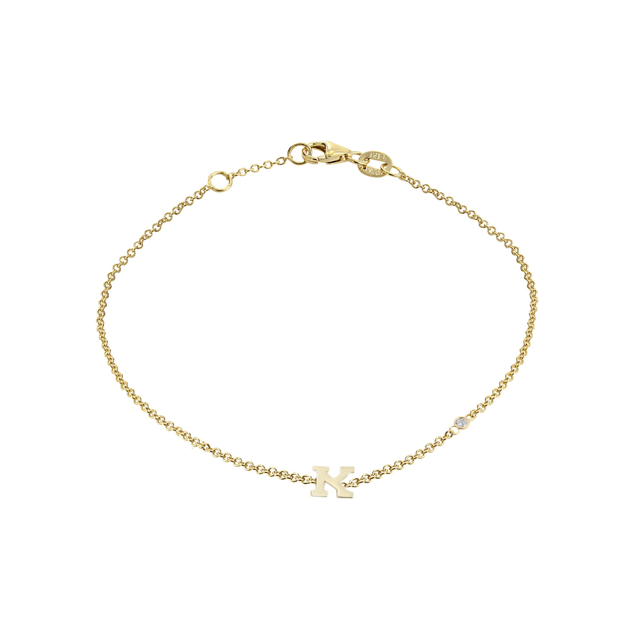 London Collection 14k Yellow Gold Initial "K" With Diamond Chain Bracelet