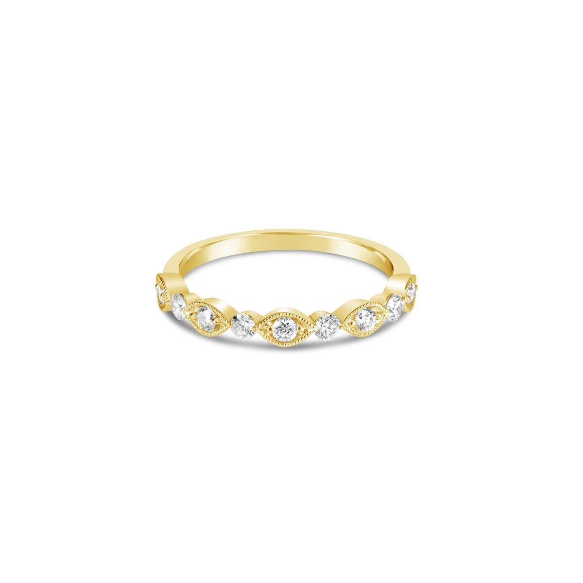 Henri Daussi Yellow Gold Marquise Shape and Round Diamond Ring