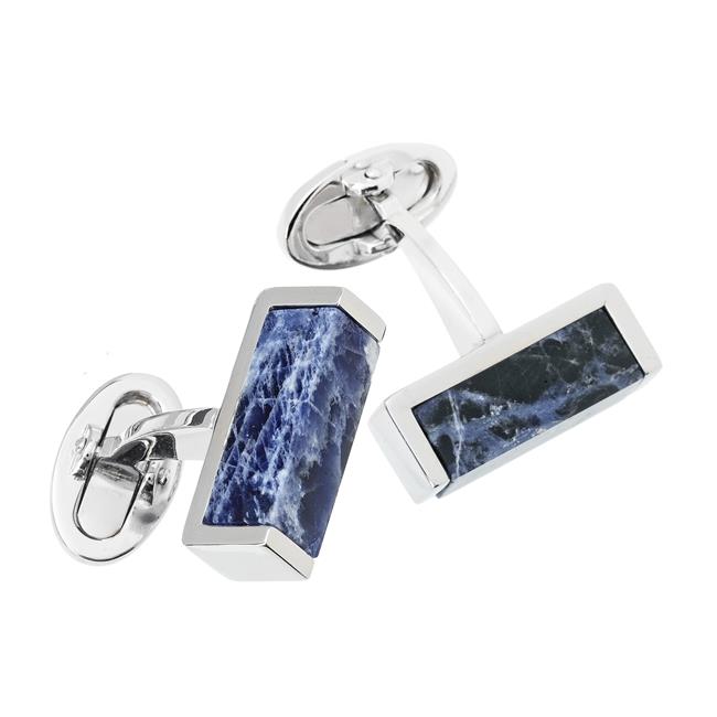London Collection Sterling Silver and Sodalite Gemstone Slice Cufflinks