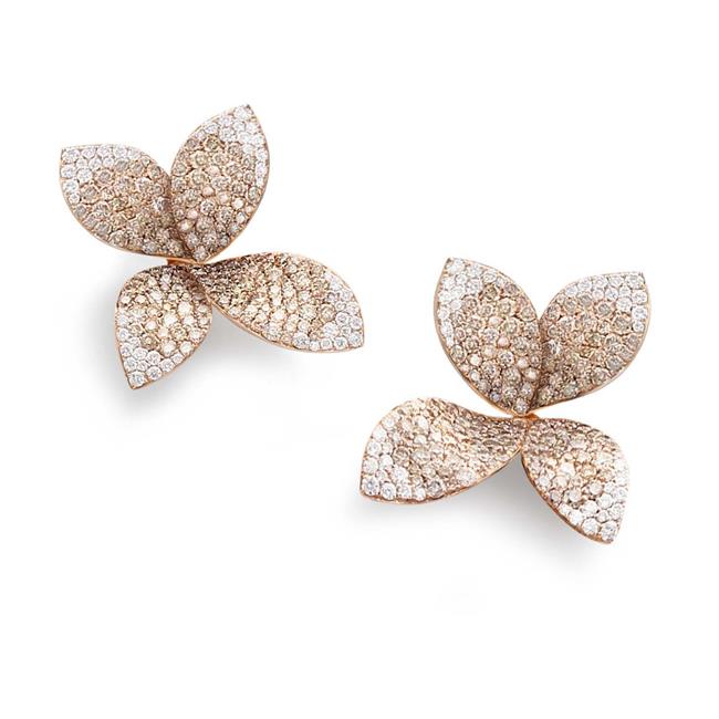 Pasquale Bruni Bon Ton 18k Rose Gold Brown And White Diamond Leaf Earrings