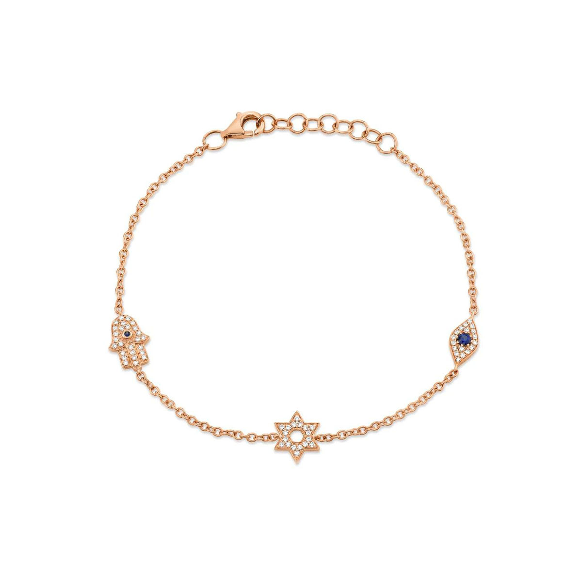 London Collection 14k Gold Diamond Hamsa Evil Eye and Star Station Bracelet