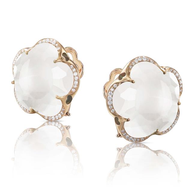Pasquale Bruni Bon Ton 18k Rose Gold Milky Quartz and Diamond Earrings