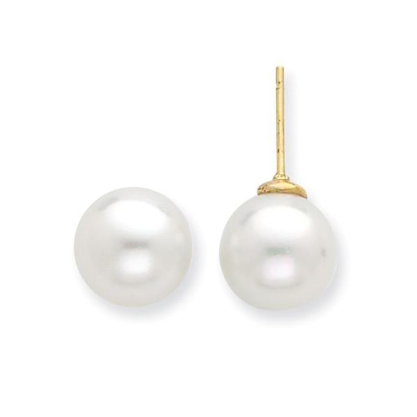 London Collection 14k Yellow Gold 9-10MM White Saltwater Cultured South Sea Pearl Post Earrings