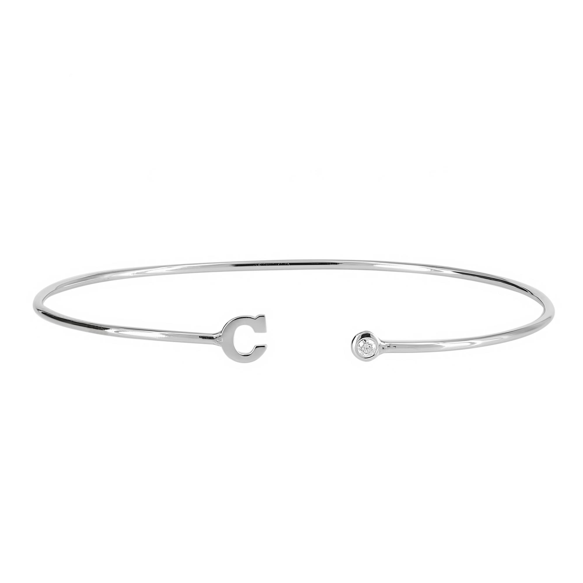 London Collection 14k White Gold Diamond Bezel and Initial "C" Bangle Bracelet
