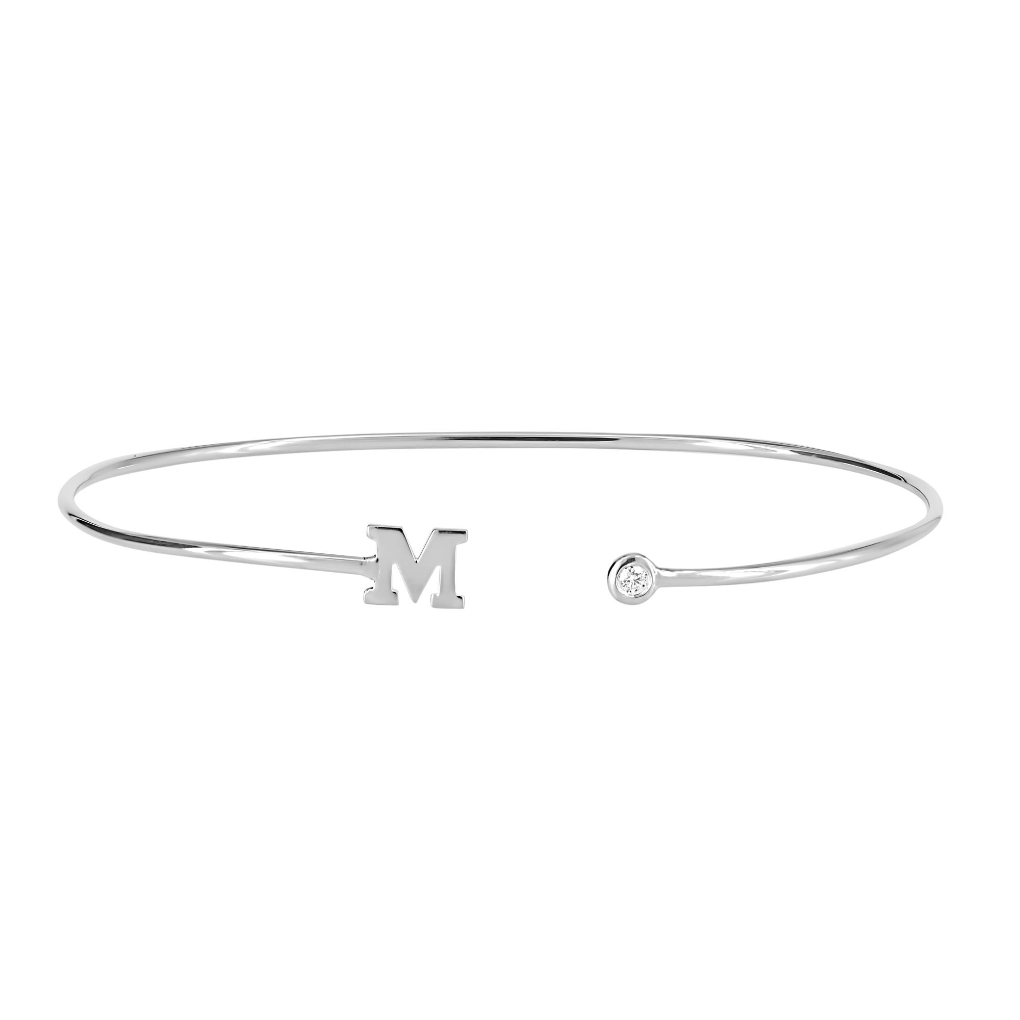 London Collection 14k White Gold Diamond and Initial M Bangle Bracelet