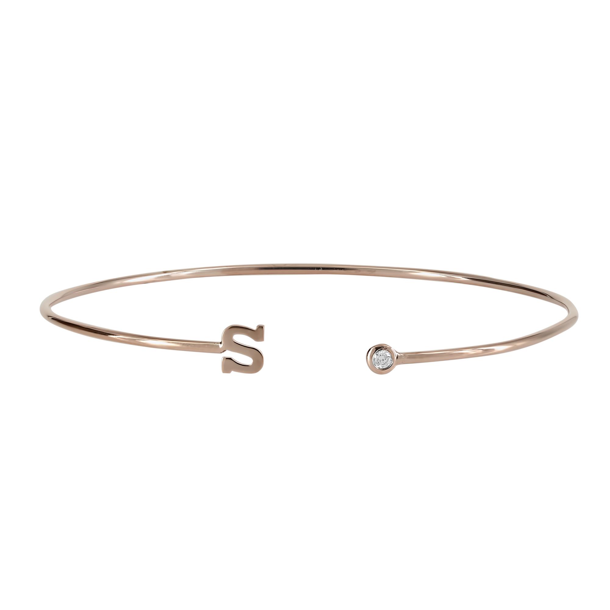 London Collection 14k Rose Gold Diamond Bezel and Initial "S" Bangle Bracelet
