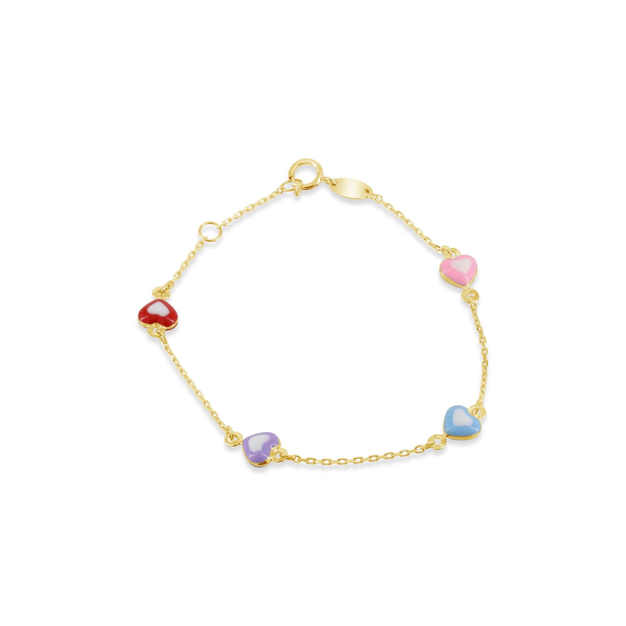 London Collection 14k Yellow Gold Multi Color Heart Bracelet 7"