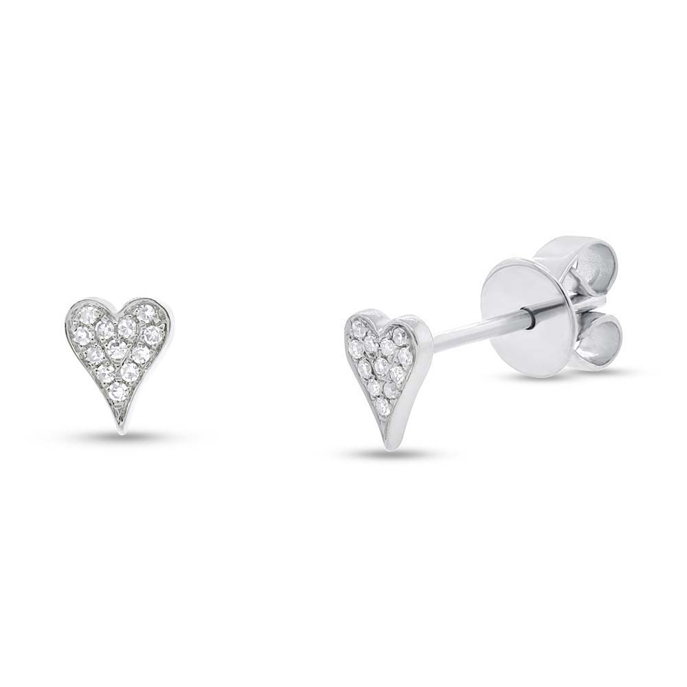 London Collection 14k White Gold Pave Heart Stud Earring