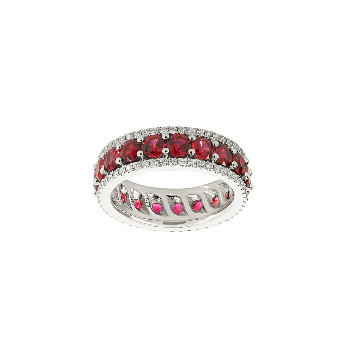 TWO by London 18k White Gold Three Row Diamond & Ruby Eternity Band