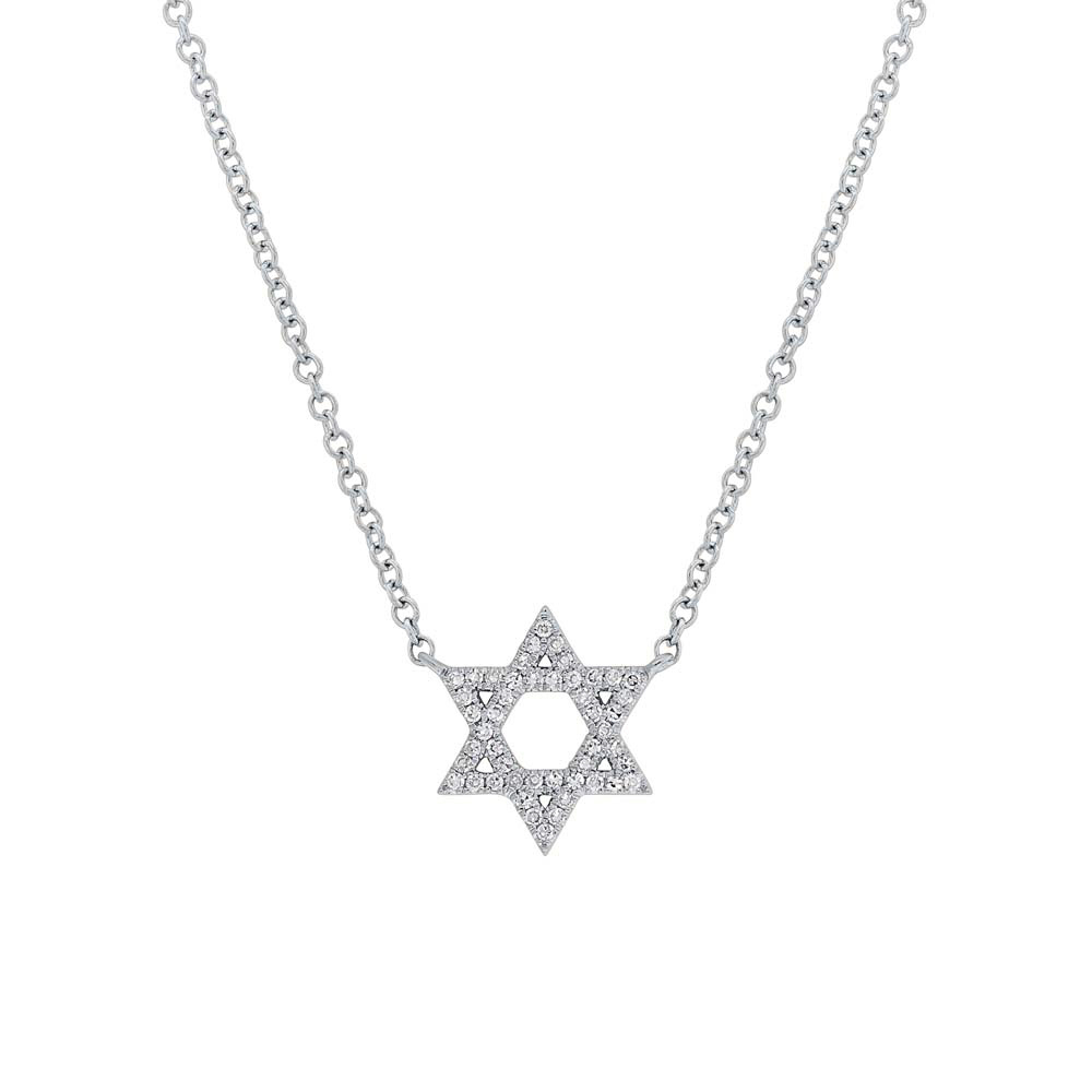 London Collection 14k White Gold Diamond Pave Star of David Pendant Necklace