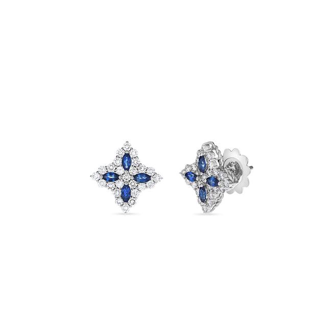 Roberto Coin Princess Flower 18k White Gold Diamond and Sapphire Earrings