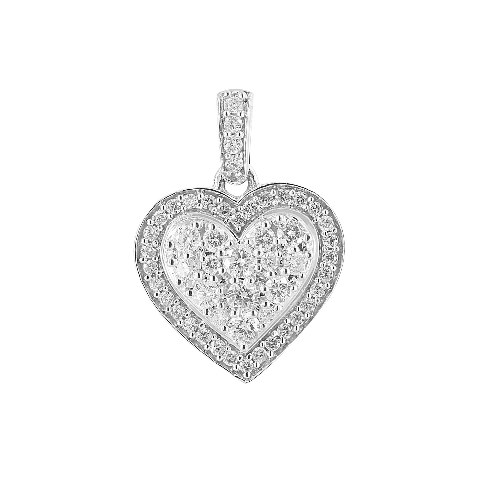 London Collection 14k White Gold Pave Diamond Heart Pendant