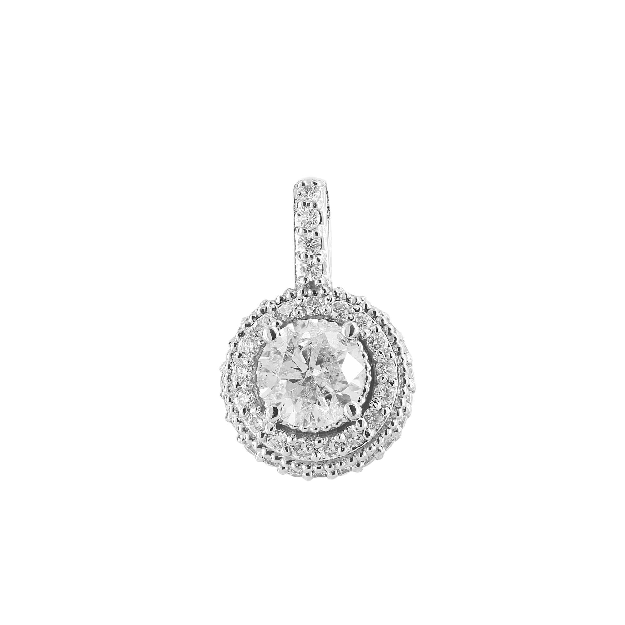 London Collection 14k White Gold Round Diamond Halo Pendant