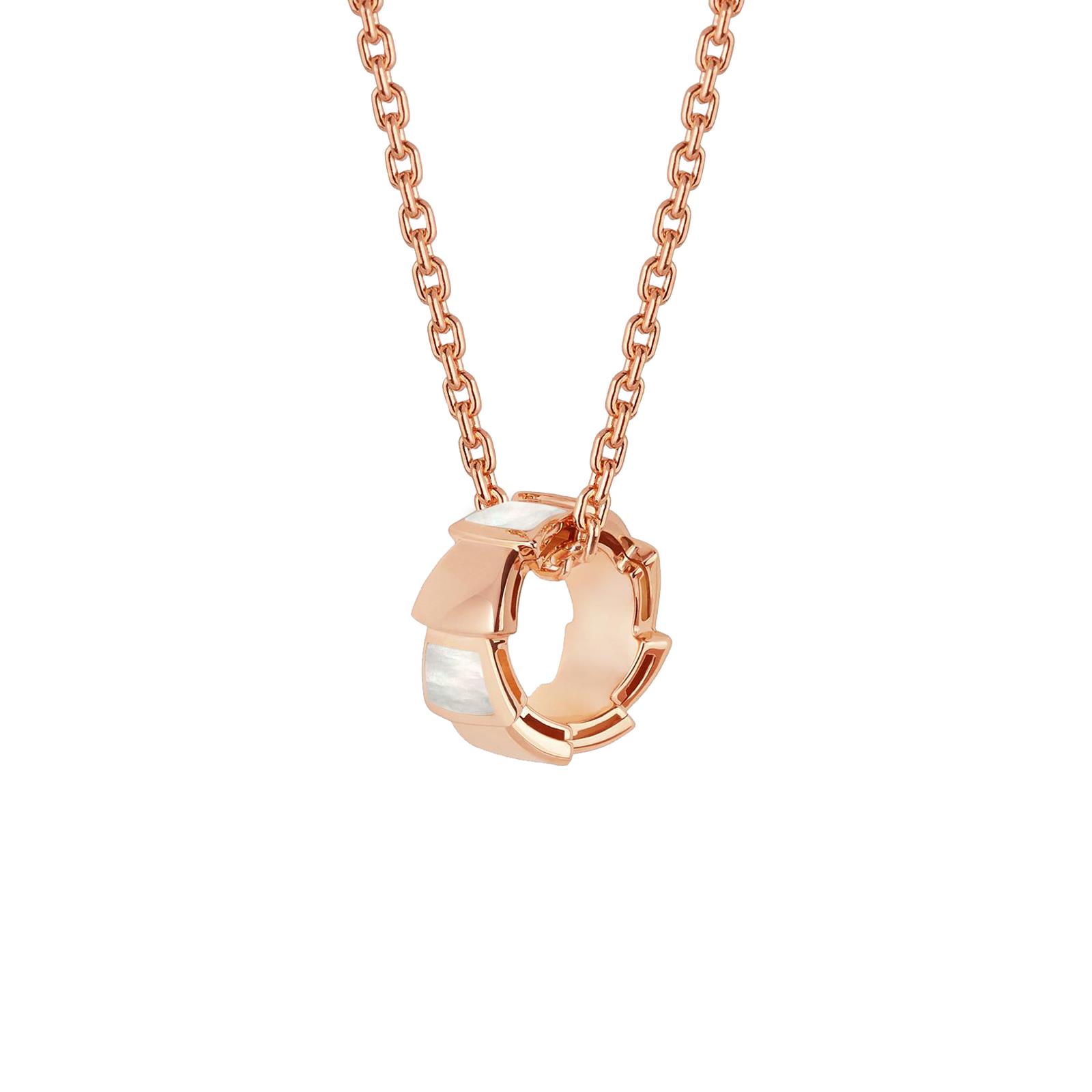 Bvlgari Serpenti 18k Rose Gold Mother of Pearl Pendant with a Cable Chain