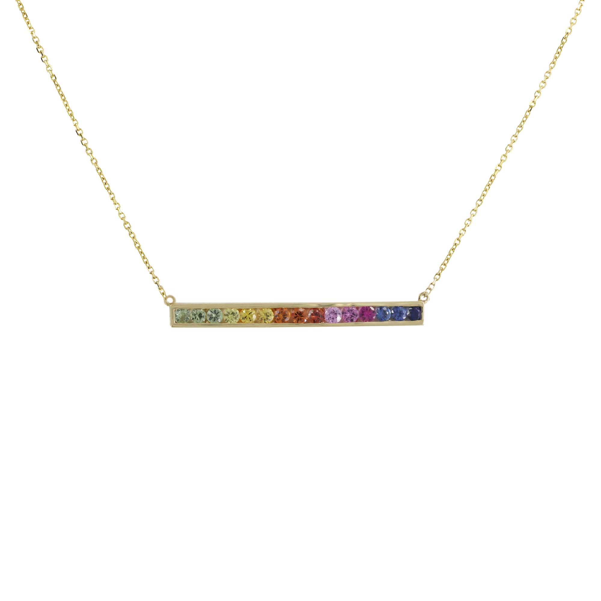 London Collection 18k Yellow Gold Multicolor Rainbow Sapphire Bar Pendant Necklace