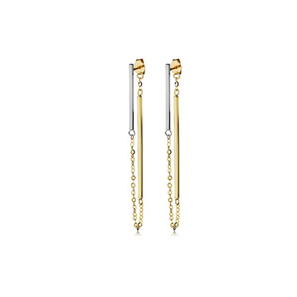 London Collection 14k Two Tone Bar Front Back Drop Earrings