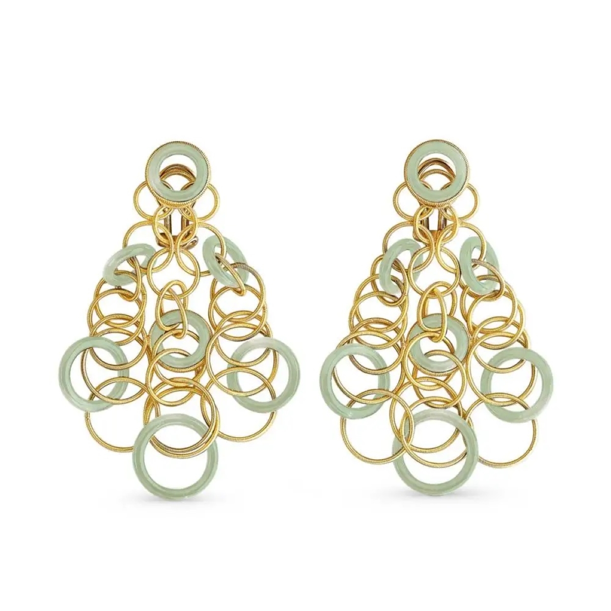 Buccellati Hawaii 18k Yellow Gold Jade Short Pendant Earrings