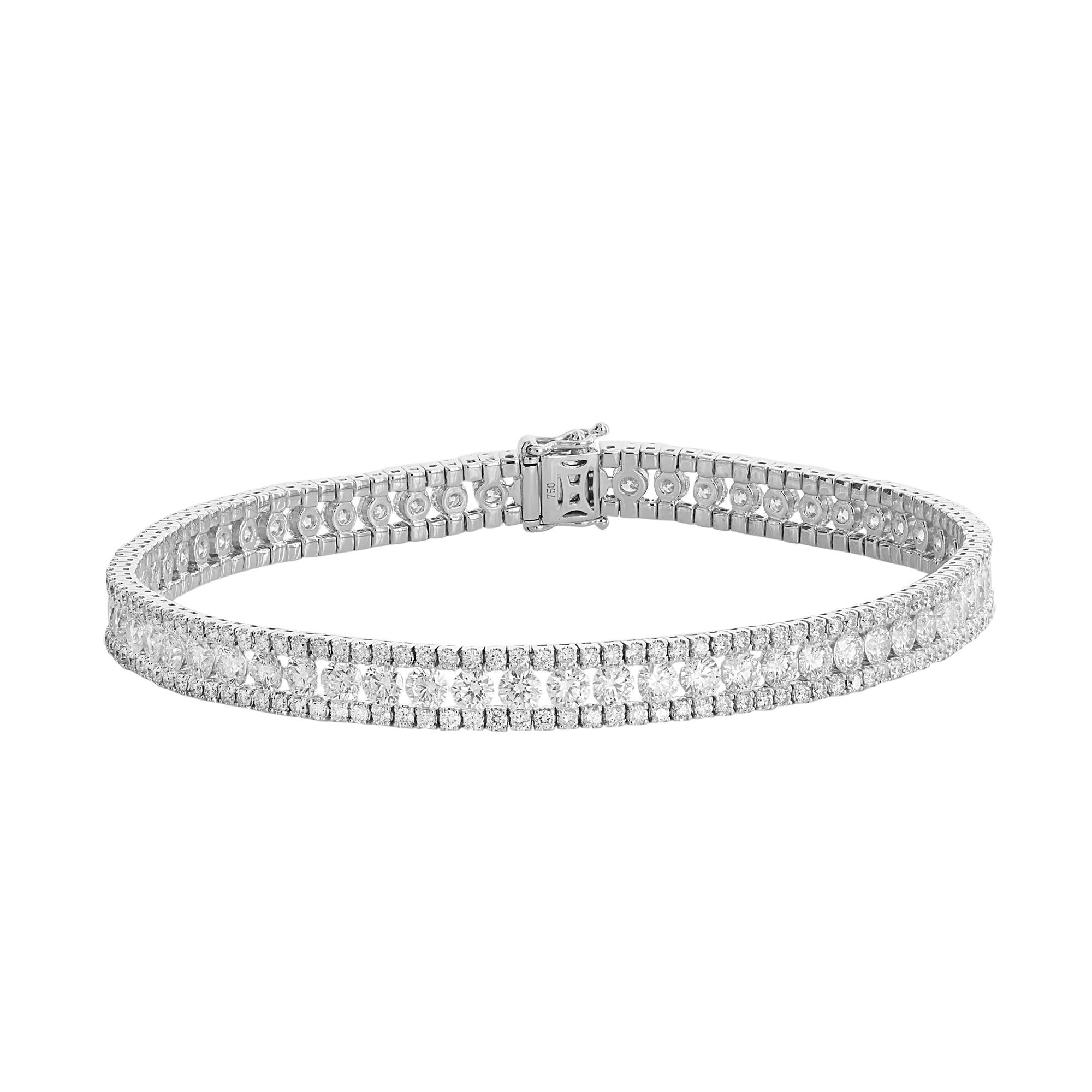 London Collection 18k White Gold 3 Row Diamond Tennis Bracelet