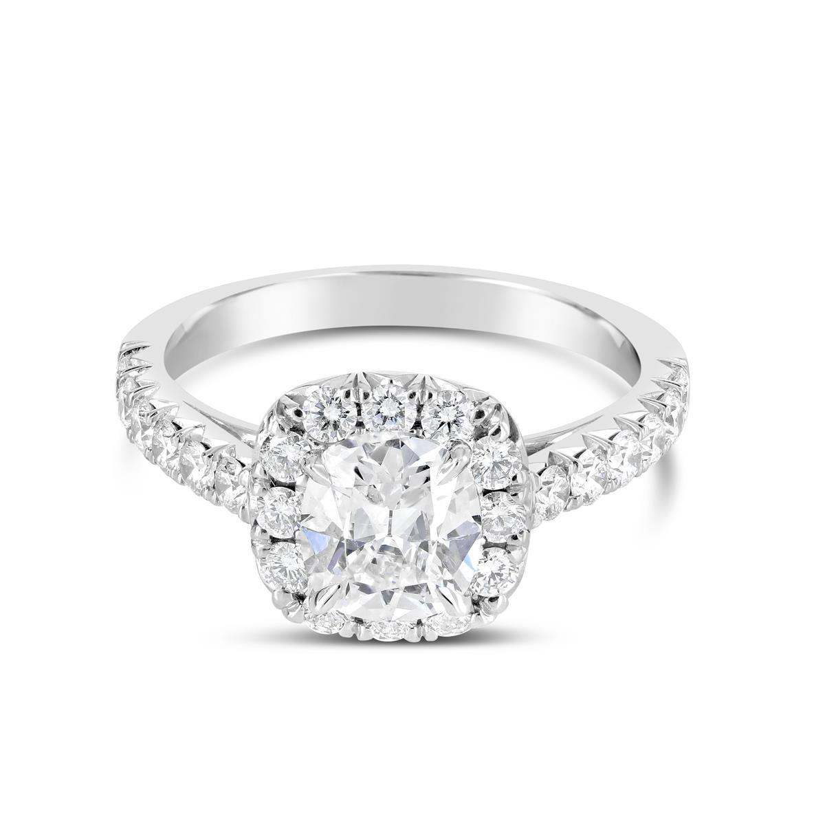 Henri Daussi White Gold Cushion Diamond Pave Halo Ring