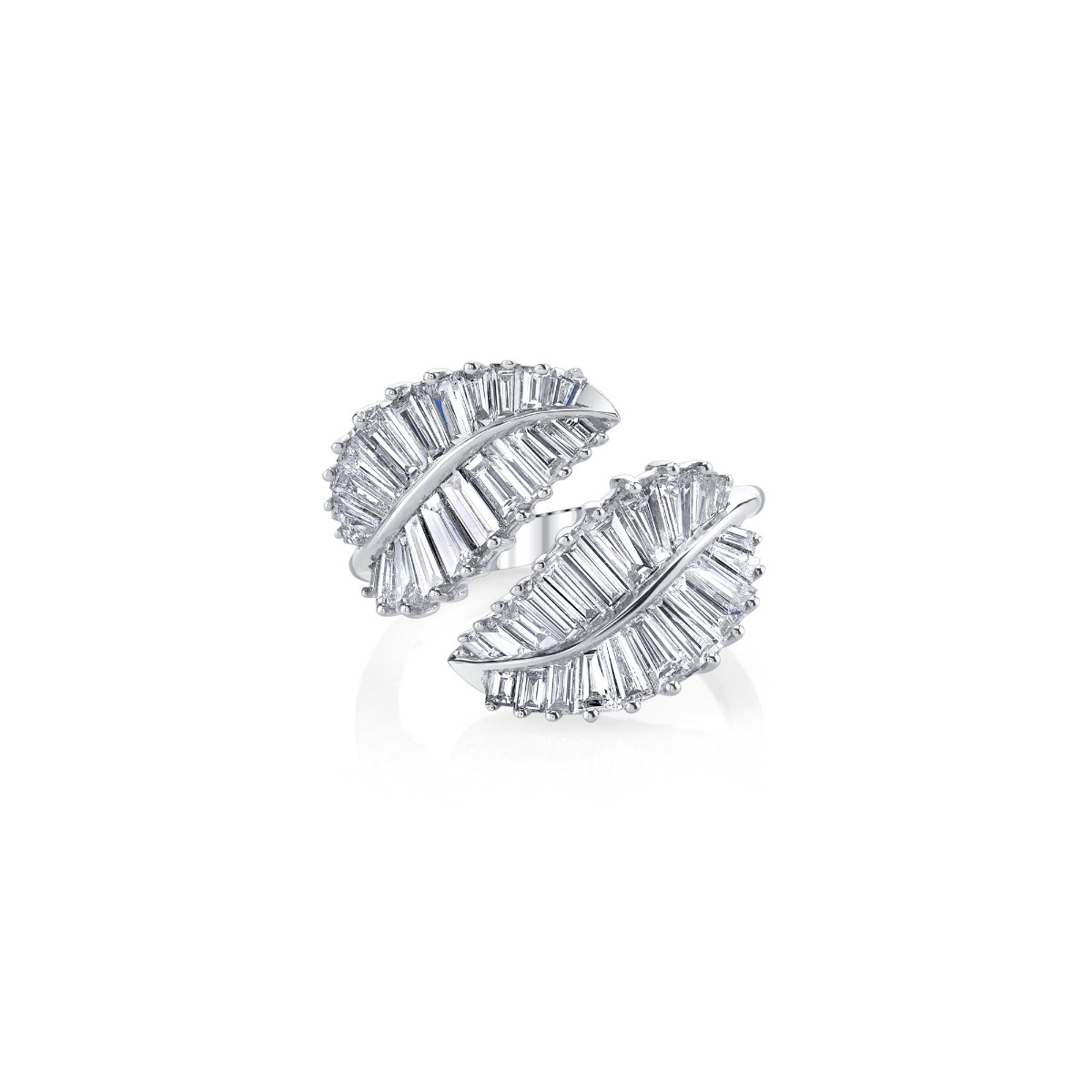 Anita Ko 18k White Gold Baguette Diamond Large Leaf Ring