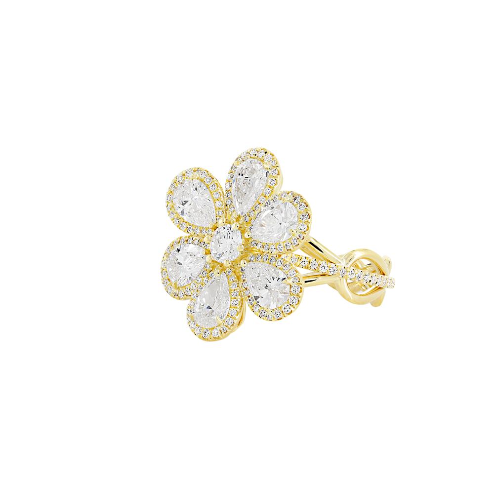 London Collection 18k Pear and Round Diamond Flower Ring