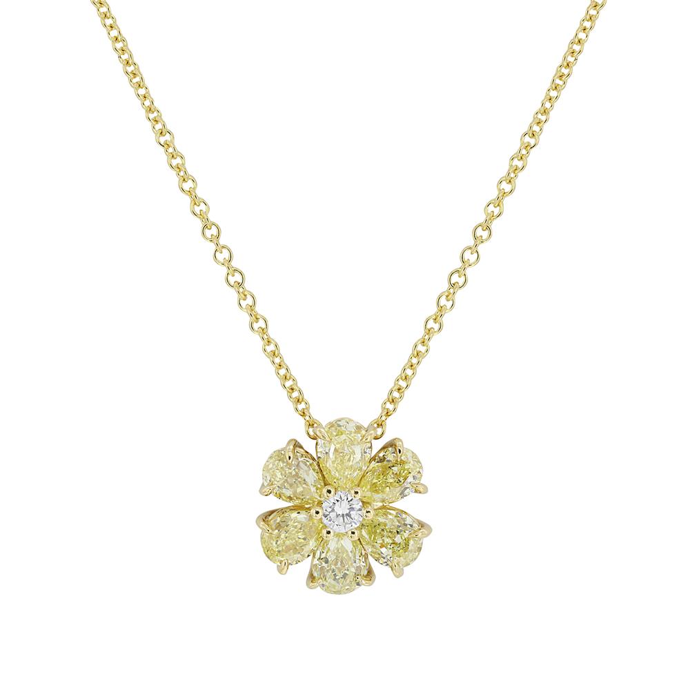 London Collection 18k Yellow and White Diamond Flower Pendant Necklace